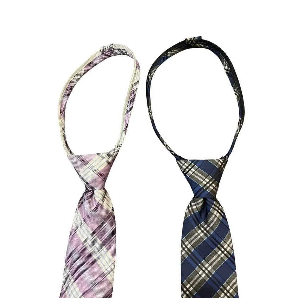 Lot of 2 XMI Zipper Ties Youth Size – Plaid Purple & Blue – Excellent Condition